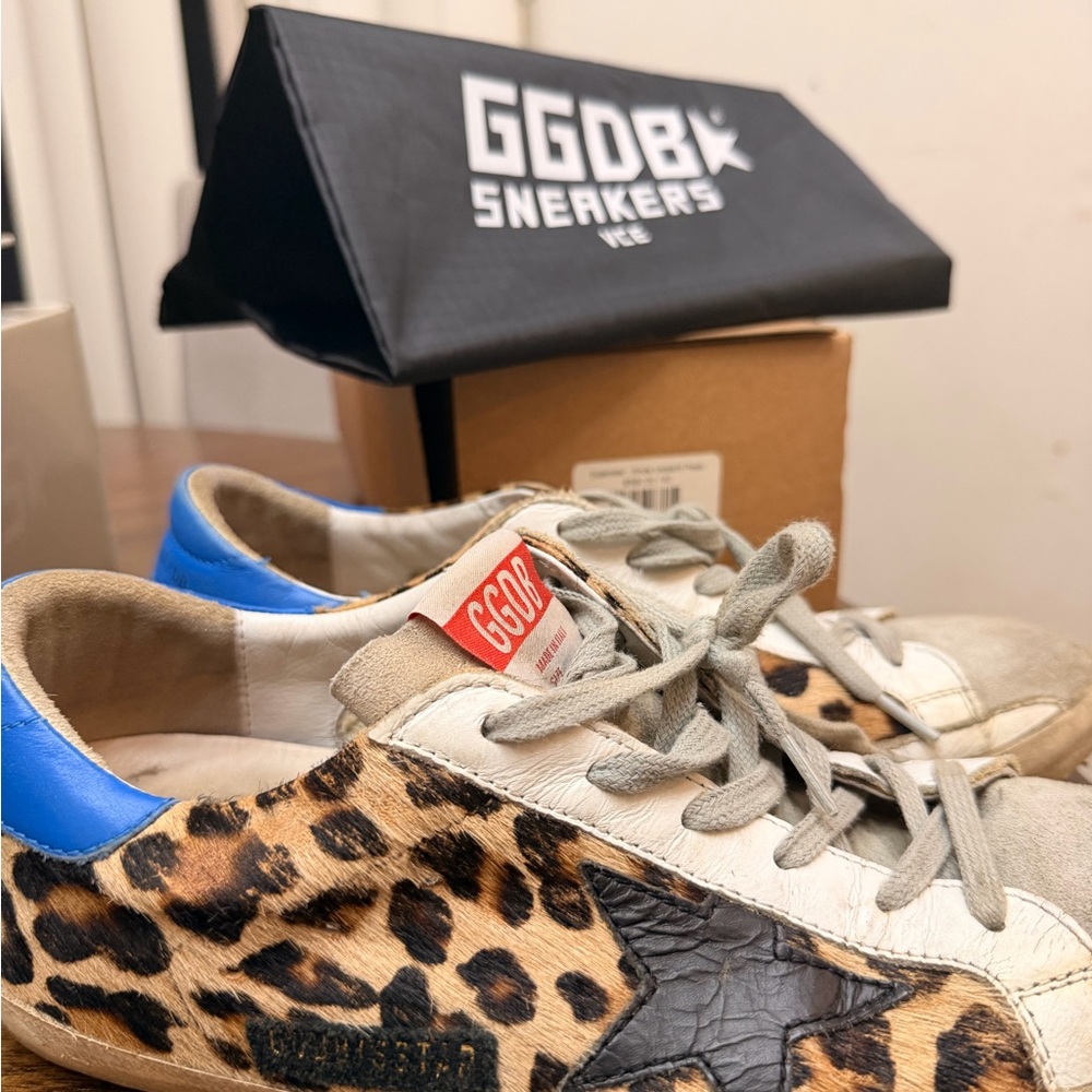 Golden Goose Leopard and Blue Sneakers